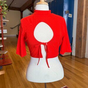 Fashion Brand Company peekaboo cutout bright red ribbed stretchy mock neck crop
